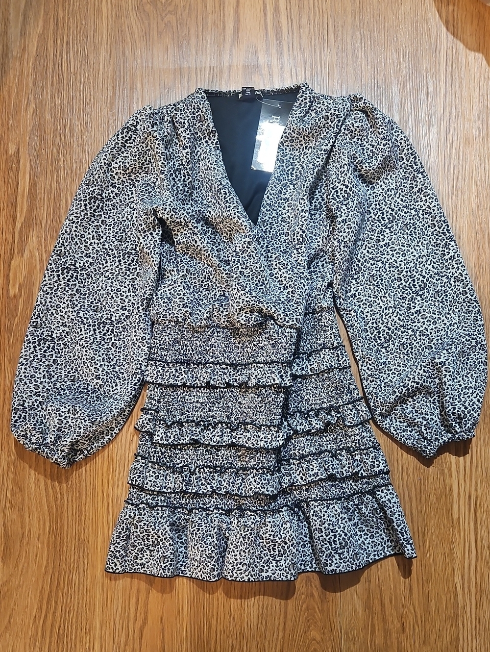 Pink Jewel Leopard Print Dress - Black & Cream Girls Size 20